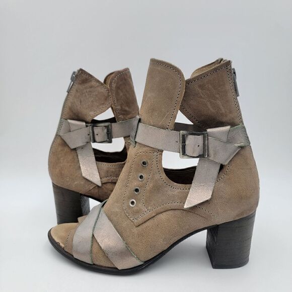 Dkode Booties Heeled Brown Tan Buckle Boots Zip Up EU 37 US 6.5 Boot Shoes Heels - Picture 1 of 15